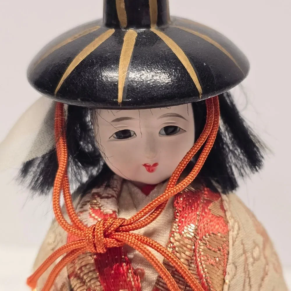 Vintage Japanese Hime Daruma Doll In Kimono Oriental Art Deco Folk Art Figurine